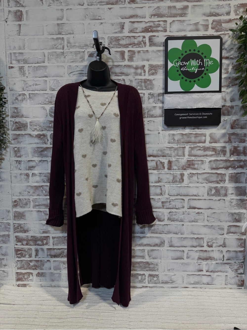 Time and Tru Long Open-Front Ribbed Cardigan in Plum